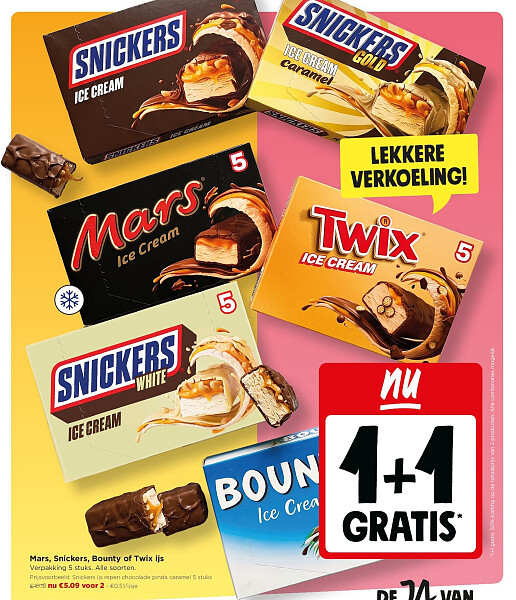 Mars, Snickers, Bounty of Twix ijs