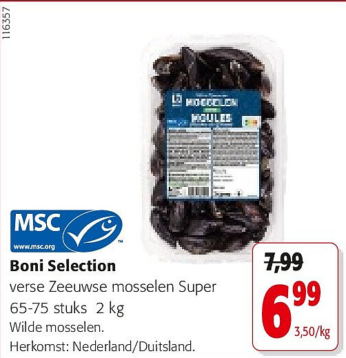Boni Selection verse Zeeuwse mosselen Super 65-75 stuks 2 kg
