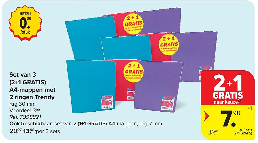 Set van 3 (2+1 GRATIS) A4-mappen met 2 ringen Trendy