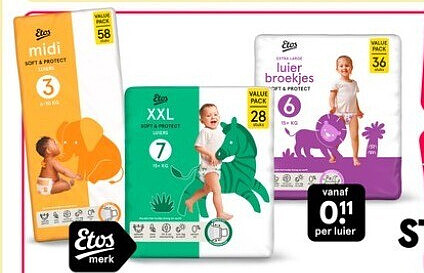 Etos Soft & Protect luiers en luierbroekjes voordeelpakken – 3 stuks
