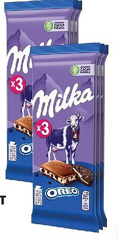 Tablettes de chocolat au lait Oreo Milka, lot de 3 x 100 g