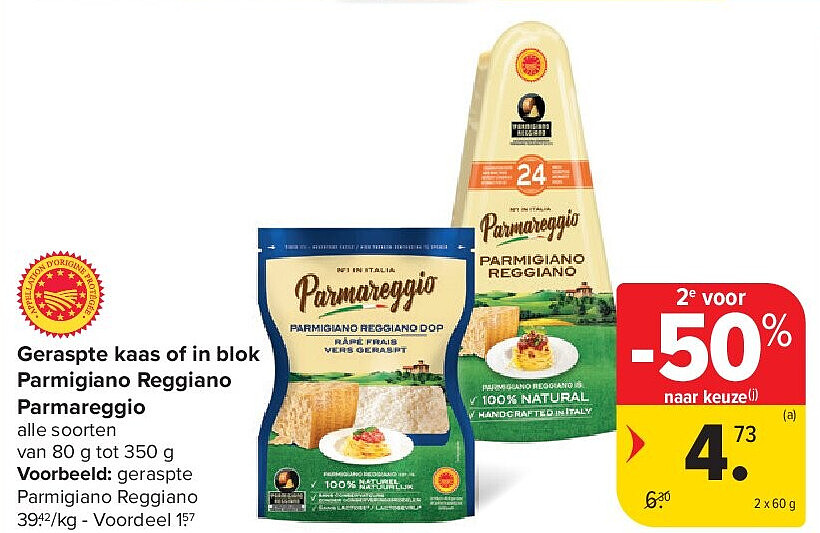 Geraspte kaas of in blok Parmigiano Reggiano Parmareggio