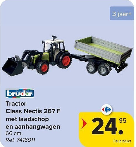 Tractor Claas Nectis 267 F met laadschop en aanhangwagen