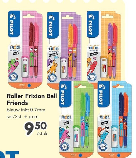 Roller Frixion Ball Friends blauw inkt 0.7mm set/2st. + gom