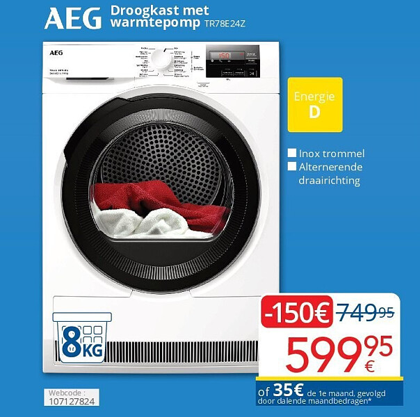 Aeg Droogkast met warmtepomp TR78E24Z