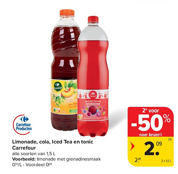 Limonade, cola, Iced Tea en tonic Carrefour