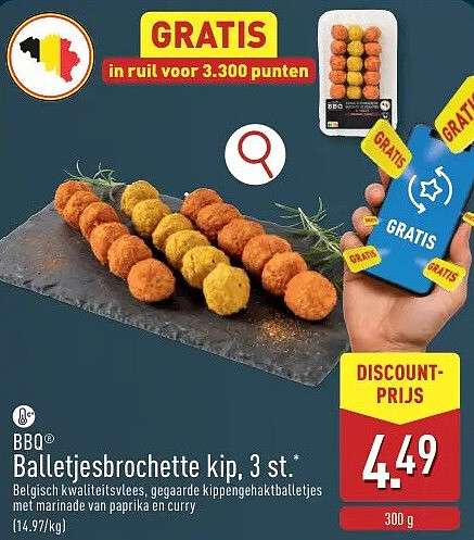 Balletjesbrochette kip, 3st.*