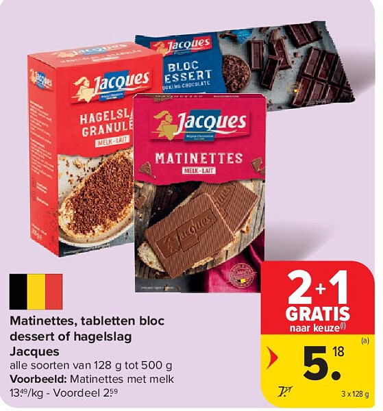 Matinettes, tabletten bloc dessert of hagelslag Jacques