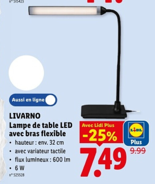 Lampe de table LED avec bras flexible