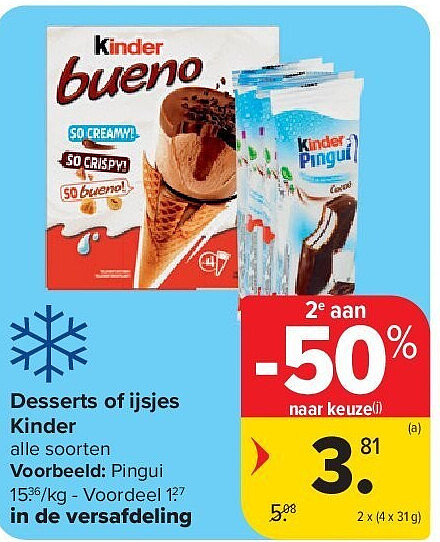 Desserts of ijsjes Kinder