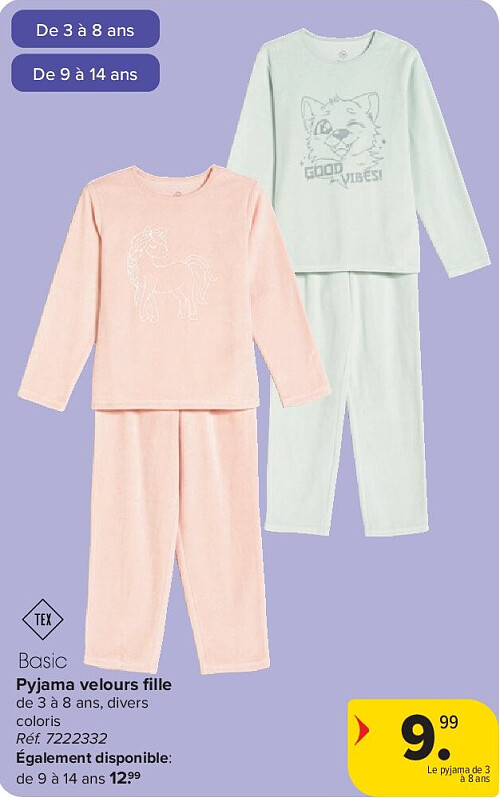 Pyjama velours fille