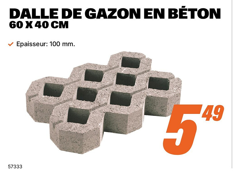 DALLE DE GAZON EN BÉTON 60 X 40 CM