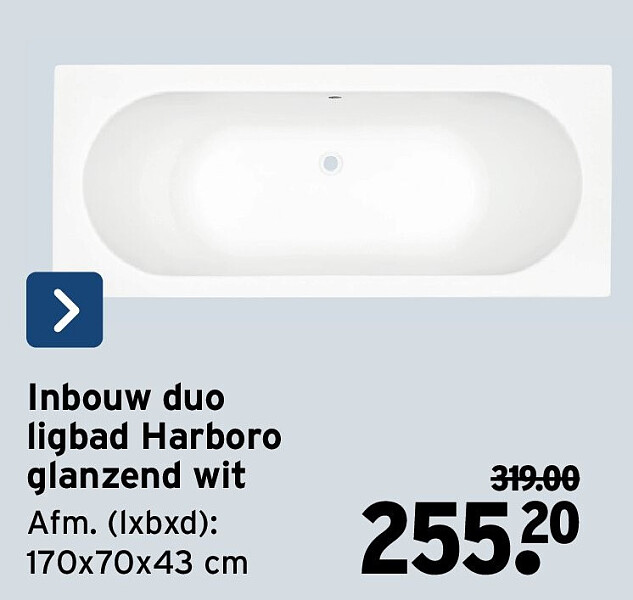 Inbouw duo ligbad Harboro glanzend wit