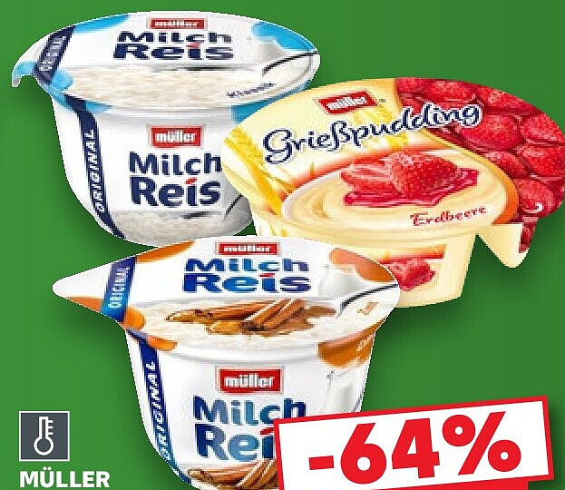 Müller Milchreis, Kokosmilch-Reis oder Grießpudding