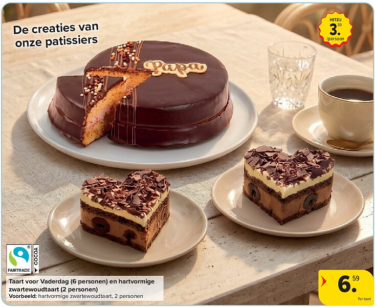 Taart voor Vaderdag (6 personen) en hartvormige zwartewoudtaart (2 personen)