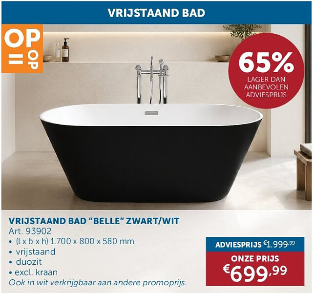 VRIJSTAAND BAD “BELLE” ZWART/WIT