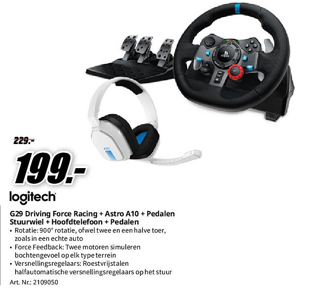 G29 Driving Force Racing + Astro A10 + Pedalen Stuurwiel + Hoofdtelefoon + Pedalen