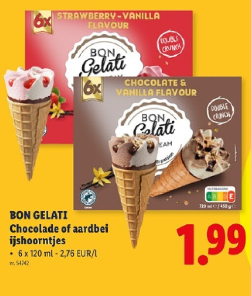 BON GELATI Chocolade of aardbei ijshoorntjes