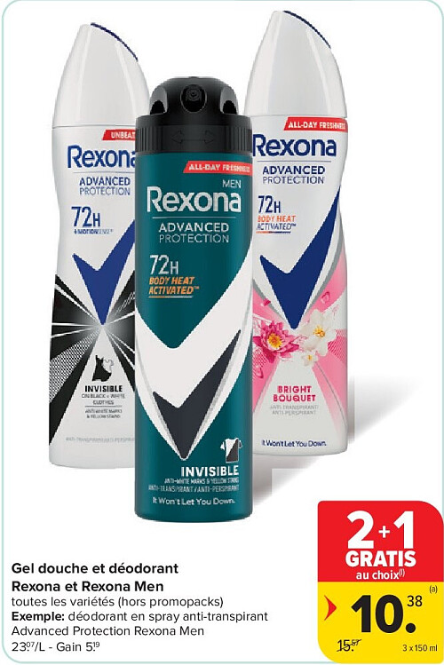 Gel douche et déodorant Rexona et Rexona Men 3 x 150 ml