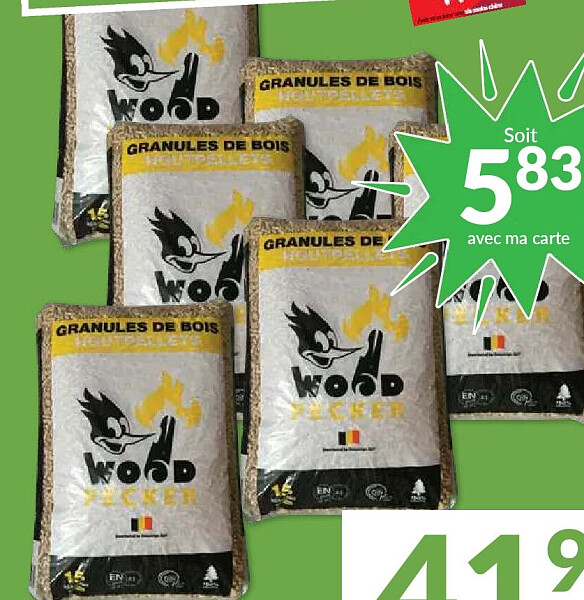 Pellets Woodpecker 100% résineux 15 kg, pack 6 x 15 kg