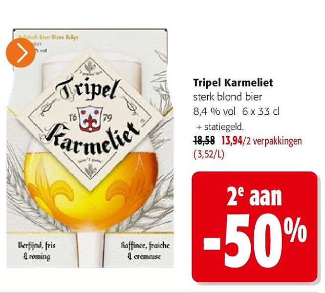 Tripel Karmeliet sterk blond bier 8,4 % vol 6 x 33 cl