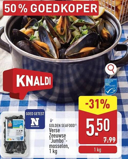 Verse Zeeuwse "Jumbo"- mosselen, 1kg