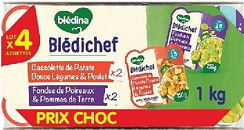 Fondue de poireaux, pomme de terre et cassolettes de patate douce poulet Blédina