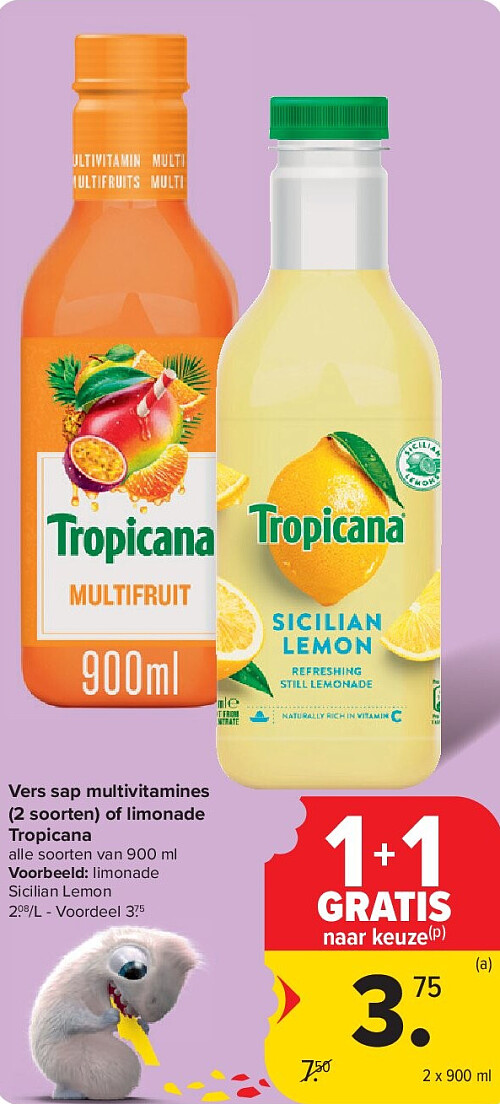 Vers sap multivitamines (2 soorten) of limonade Tropicana