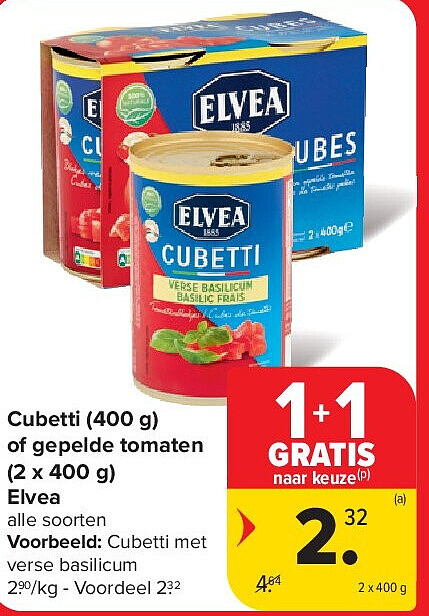 Cubetti (400 g) of gepelde tomaten (2 x 400 g) Elvea