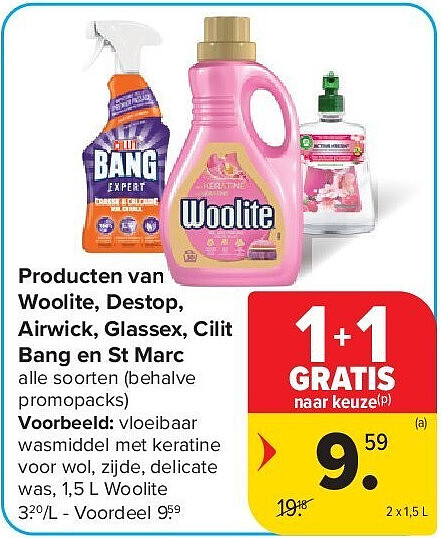 Producten van Woolite, Destop, Airwick, Glassex, Cilit Bang en St Marc