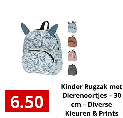 Kinder Rugzak met Dierenoortjes – 30 cm – Diverse Kleuren & Prints