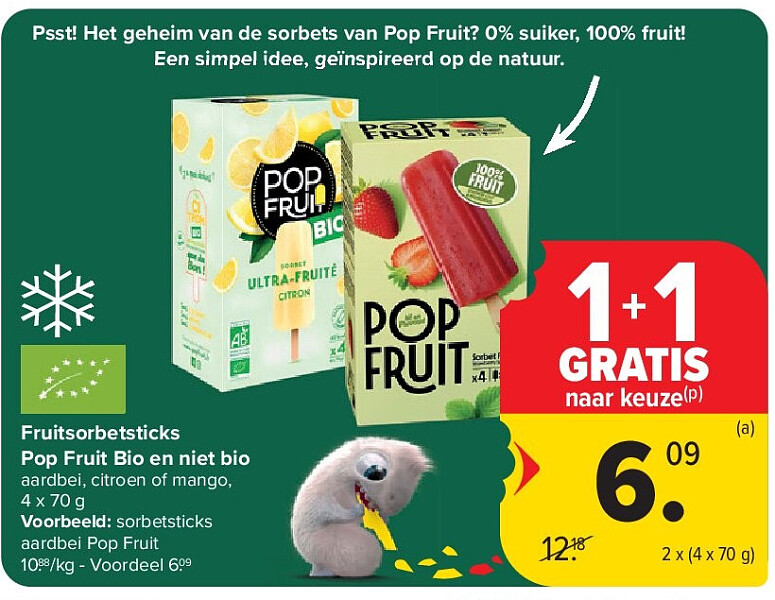 Fruitsorbetsticks Pop Fruit Bio en niet bio