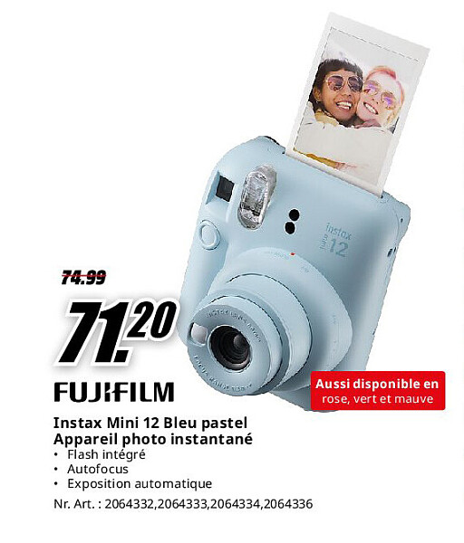 Instax Mini 12 Bleu pastel Appareil photo instantané