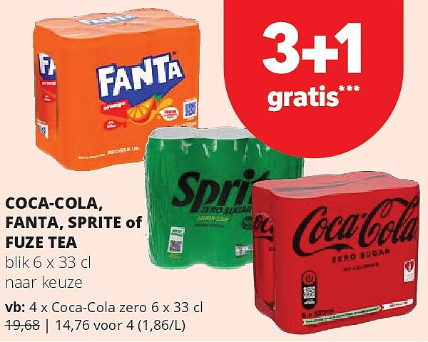COCA-COLA, FANTA, SPRITE of FUZE TEA