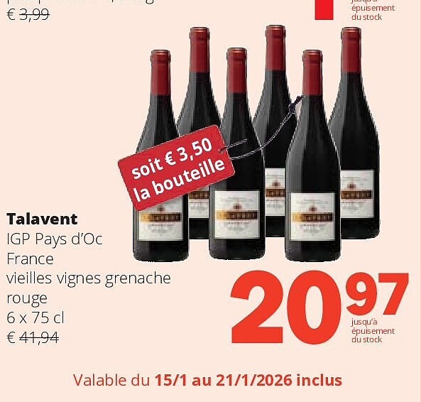 Talavent IGP Pays d’Oc France vieilles vignes grenache rouge 6 x 75 cl