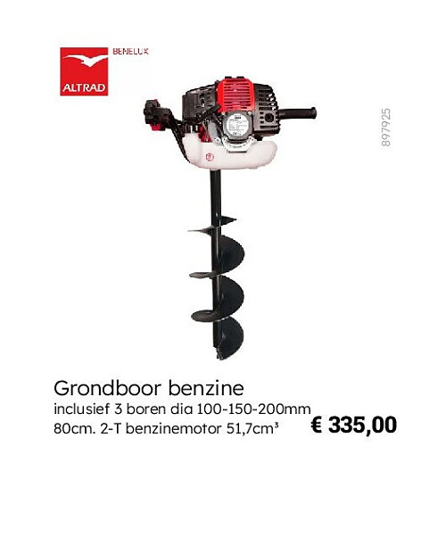 Grondboor benzine inclusief 3 boren dia 100-150-200mm 80cm. 2-T benzinemotor 51,7cm³