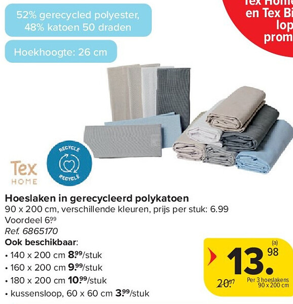 Hoeslaken in gerecycleerd polykatoen