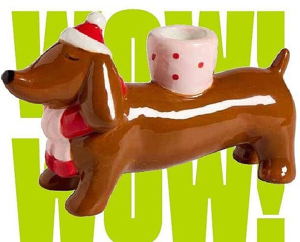 Kandelaar teckel kerstmuts