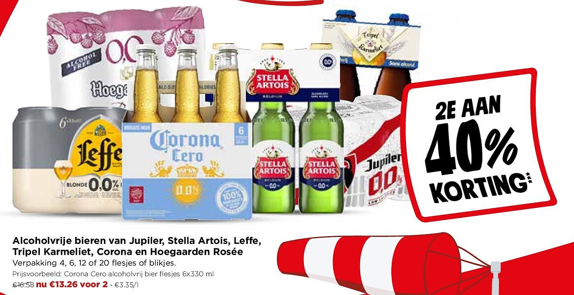 Alcoholvrije bieren van Jupiler, Stella Artois, Leffe, Tripel Karmeliet, Corona en Hoegaarden Rosée