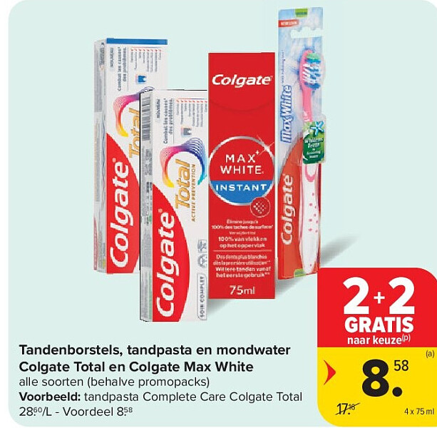 Tandenborstels, tandpasta en mondwater Colgate Total en Colgate Max White