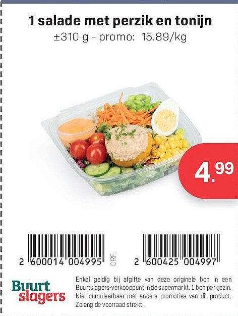 1 salade met perzik en tonijn