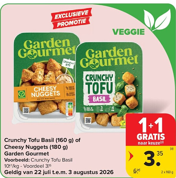 Crunchy Tofu Basil (160 g) of Cheesy Nuggets (180 g) Garden Gourmet