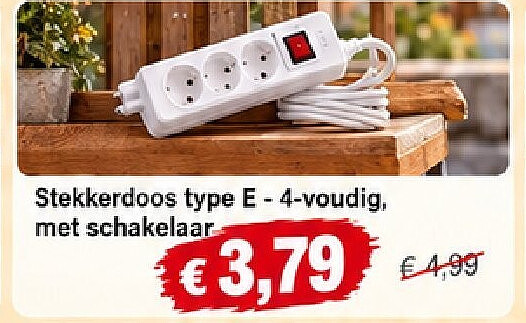 Stekkerdoos type E - 4-voudig, met schakelaar