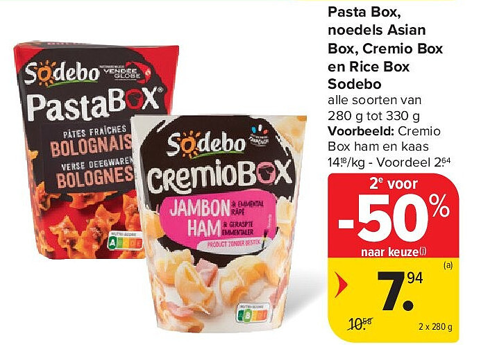 Pasta Box, noedels Asian Box, Cremio Box en Rice Box Sodebo