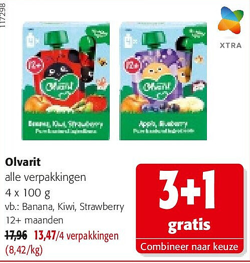 Olvarit Banana, Kiwi, Strawberry 12+ maanden