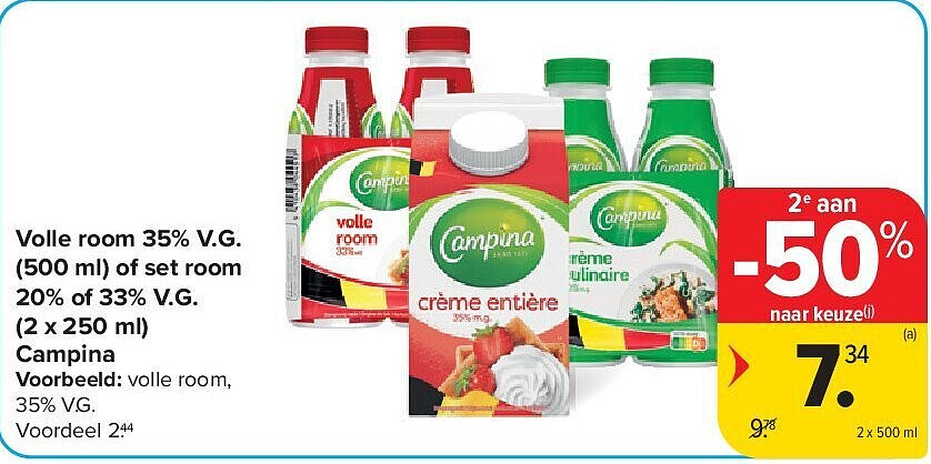 Volle room 35% V.G. (500 ml) of set room 20% of 33% V.G. (2 x 250 ml) Campina