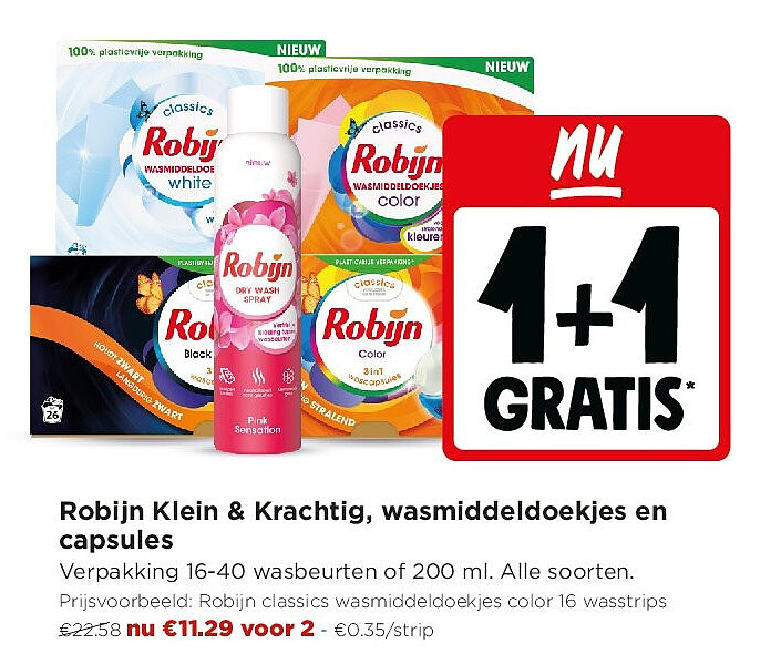 Robijn Klein & Krachtig, wasmiddeldoekjes en capsules