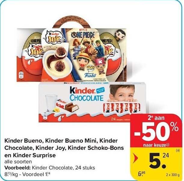 Kinder Bueno, Kinder Bueno Mini, Kinder Chocolate, Kinder Joy, Kinder Schoko-Bons en Kinder Surprise