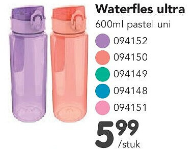 Waterfles ultra 600ml pastel uni 094152 094150 094149 094148 094151