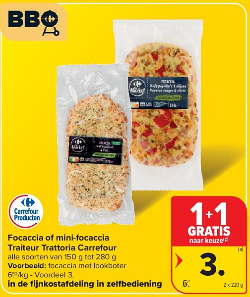Focaccia of mini-focaccia Traiteur Trattoria Carrefour